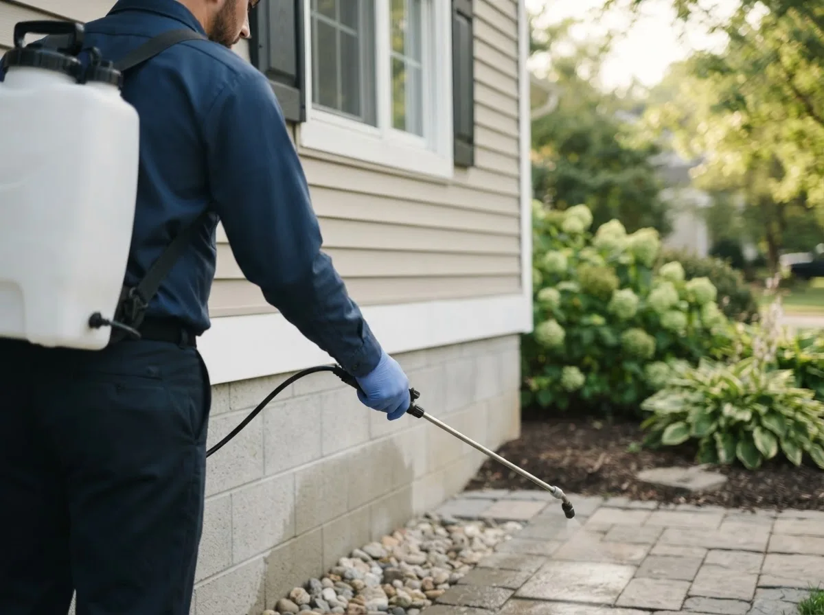 Pest control technician inspecting a home in Washburn, ME
